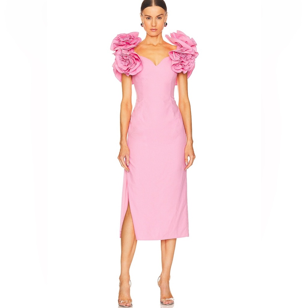 Aura Pink Ruffled Midi Dress